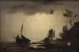 Moonlit coastal scene by William Adophus Knell, oil on canvas, sold Oct 2021