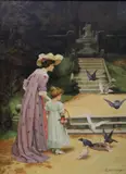 ‘’Feeding the pigeons’’ by G. Williams, oil on board, sold Oct 2021