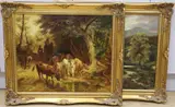 Figures driving cattle on a wooded track, bears signature, 50 x 60cm by Campbell, oil on canvas, sold Oct 2021