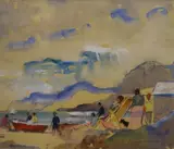 Figures on the beach by Jean Dryden Alexander, watercolour, sold Oct 2021