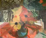 In The Sunroom, Concentration by Myrta Fisher, acrylic on board, sold Oct 2021