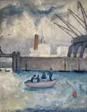 Harbour Scene by Myrta Fisher, oil on canvas, sold Oct 2021