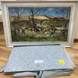 Cattle Composition and assorted watercolours, largest 44 x 75cm by Michael Cadman, oil on board, sold Oct 2021