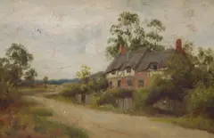 Cottage near Rye, inscribed verso and dated 1898, 30 x 45cm by Walter Wallor Caffyn, 1898, oil on board, sold Oct 2021