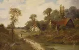 Woman with faggots passing a cottage by Walter Wallor Caffyn, oil on canvas, sold Oct 2021