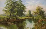 River landscape with cattle by Walter Wallor Caffyn, oil on canvas, sold Oct 2021