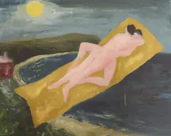 Full moon, Lovers on the Bay by Dale Richards, oil on paper, sold Oct 2021