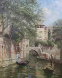 Venetian canal scene by Trevor Haddon, oil on canvas, sold Oct 2021