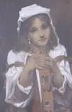 Tambourine Girl, inscribed verso, 8 x 17cm by Pierre De Coninck, pencil and watercolour, sold Oct 2021