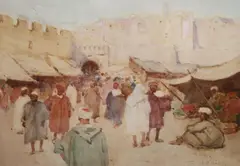 Arab market scene by Terrick Williams, watercolour, sold Oct 2021