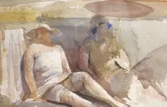 Sunbathers by Augustus Lunn, watercolour, sold Oct 2021