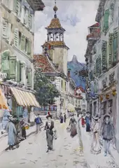 Vevey by Robert Charles Goff, 1914, watercolour, sold Oct 2021