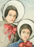 British, head studies of ladies in bonnets by James Arthur Morris, watercolour, offered Feb 2023
