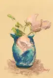 French, A still life of pink flowers in a blue vase by Paul Maze, pastel, sold Jan 2023