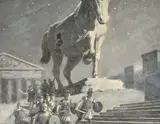 Story of the wooden horse by Percy Tarrant, oil on board, sold Jan 2023