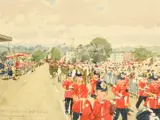 British, A parade with crowds lining the streets by Ken Howard, watercolour, offered Jan 2023