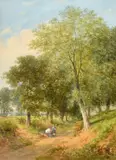 British, female figures resting in shade on a country path by Henry Chaplin, 1873, oil on board, sold Jan 2023