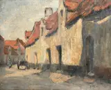 British, a Flemish street scene with a figure and a cart by Frank Brangwyn, oil on canvas, offered Jan 2023