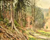 German, A landscape scene depicting the edge of a forest by Siegfried Rochel, oil on canvas, sold Jan 2023