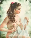 Polish, A young female nude seated holding a piece of diaphanous fabric by Igor Talwiński, oil on canvas, sold Jan 2023