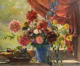 American, a still life of flowers and fruit by Frances Vandeveer Kughler, oil on canvas, offered Jan 2023