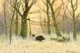 German School, two wild boar in a winter landscape by L Steinfeld, oil on canvas, offered Jan 2023