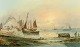 British, fishing boats moored before St by George Dodgson Callow, oil on canvas, sold Jan 2023