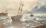 Boats leaving Dover in lively waters by Edward Henry Eugene Fletcher, oil on canvas, sold Jan 2023