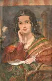 British, a young lady leaning her hand upon her cheek in an open window by George Lance, watercolour, sold Jan 2023