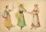 British, a costume study for three female flower sellers by William John Charles Pitcher, 1901, watercolour, sold Jan 2023