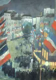 French, figures gathered in a busy city square at night with the French Tricolore in abundance by Théophile Steinlen, watercolour, sold Jan 2023