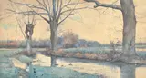 Tranquil river landscapes one with ducks, watercolours, both signed, one 6" x 13.25 by John Macintosh Macintosh, watercolor, sold Jan 2023