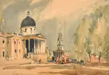 The National Gallery and St. Martin-in-the-Fields by Edward Wesson, ink and watercolour, sold Jan 2023