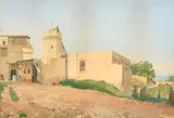 Eastern scene, figures outside buildings by John Crowther, watercolour, offered Jan 2023