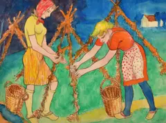 German, Female workers in a field at harvest time by Max Burchartz, watercolour, sold Jan 2023