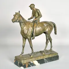 British, A patinated bronze figure of the jockey Fred Archer on Ormonde by Adrian Jones, bronze, sold Jan 2023
