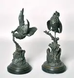 French, A pair of bronzes, birds on a branch, mounted on circular marble bases by Ferdinand Pautrot, sculpture, sold Jan 2023
