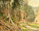German, a landscape scene depicting the edge of a forest by Siegfried Rochel, oil on canvas, offered Dec 2022