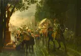 German, soldiers exodus after the thirty years war by Ottmar Hendschel, oil on canvas, offered Dec 2022