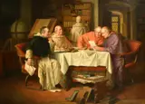 German, cardinals pondering texts over a glass of wine by Josef Wagner-Höhenberg, oil on canvas, sold Dec 2022