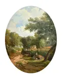Old Lane Scene with Gipsies in Surrey by George William Pettitt, oil, sold Nov 2022
