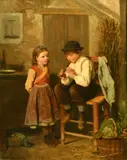 A Simple Tune' children playing music in a cottage interior by Louis-Simon Cabaillot-Lassalle, oil, sold Nov 2022