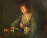 British, a young lady examining her jewellery by Mona Hopton Bell, oil on canvas, sold Nov 2022