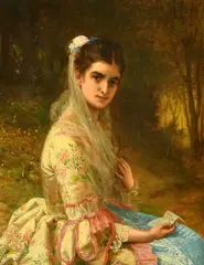 Dolly Varden by William Oliver, 1871, oil on canvas, sold Nov 2022
