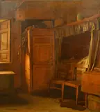 Scottish, a cottage interior by William Baxter Collier Fyfe, oil on canvas, offered Nov 2022