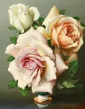 A still life of white and pink roses with dew drops by Irene Klestova, oil on board, sold Nov 2022