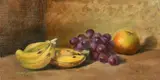 A still life of fruit, bananas, grapes and an apple by Werner Weber, oil on canvas, sold Nov 2022