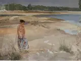 Stamped print - semi-nude lady at the beach by William Russell Flint limited edition, print, sold Jan 2019