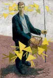 Seller of Paper Birds I by John Roberts, 1958, mixed media, sold Dec 2018