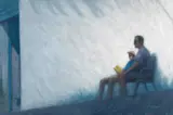 Braving the White Hot Terrace by Phil Archer, oil on canvas, sold Dec 2018